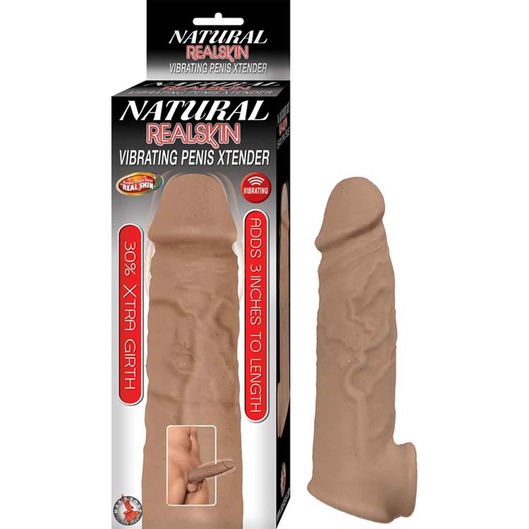 Natural Realskin Vibrating Penis Extender Sleeve Brown 7.6cm > Sex Toys For Men > Penis Sleeves