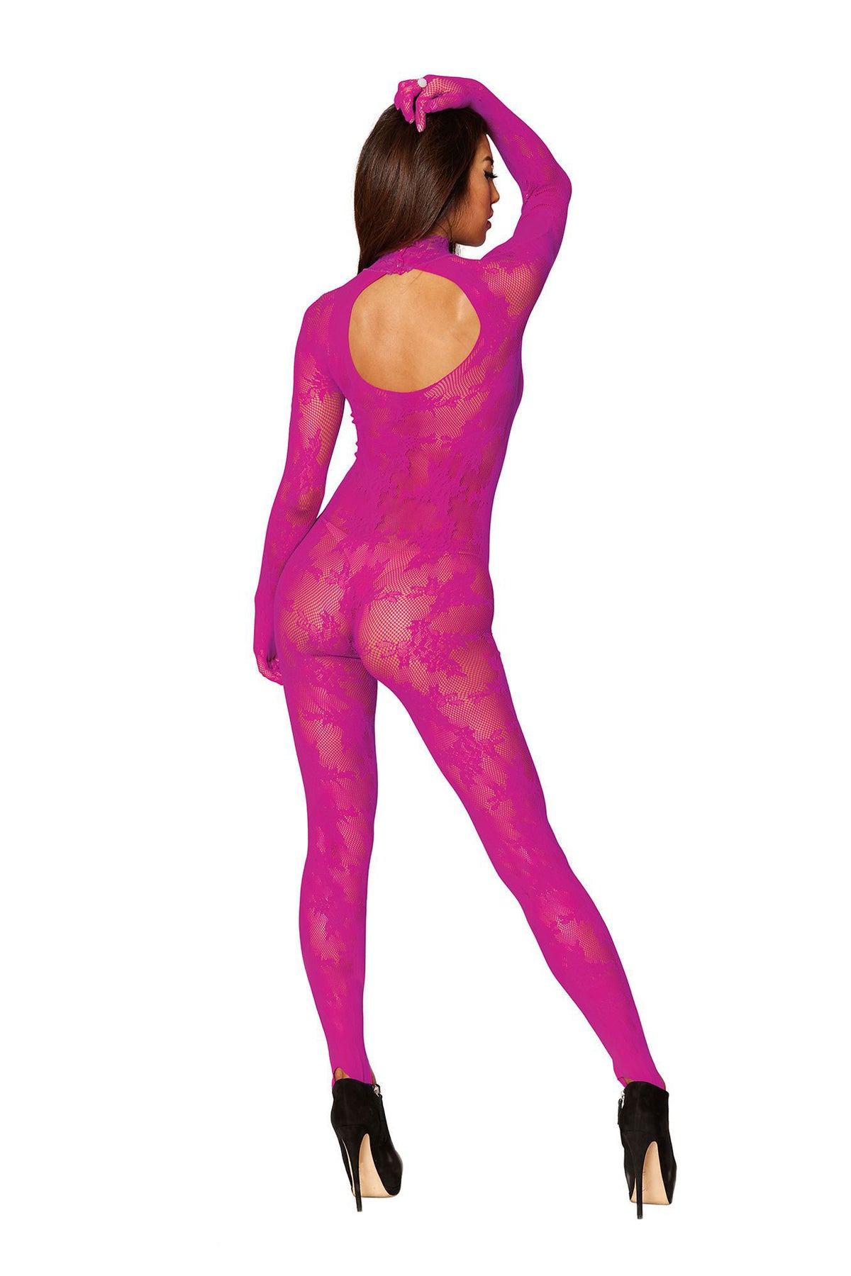 Bodystocking With Finger Gloves - One Size - Azalea Pink Bodystocking