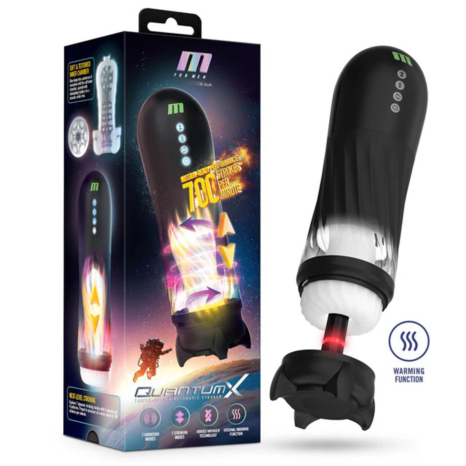 Quantumx Triple Action Automatic Stroker (Black) – Rechargeable Stroker Strokers - Auto