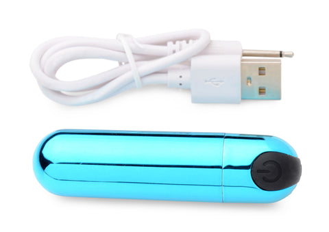 Bang! 10X Rechargeable Vibrating Metallic Bullet Vibrator in Blue BULLETS