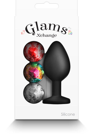 Glams Xchange Medium Butt Plug with Interchangeable Gems Black > Anal Range > Jewel Butt Plugs
