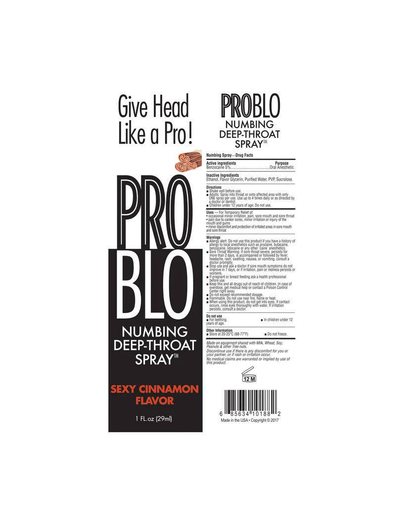 Problo Cinnamon Numbing Deep Throat Spray – American Made Oral Spray with Warming Cinnamon > Lube > Oral Gels & Sprays