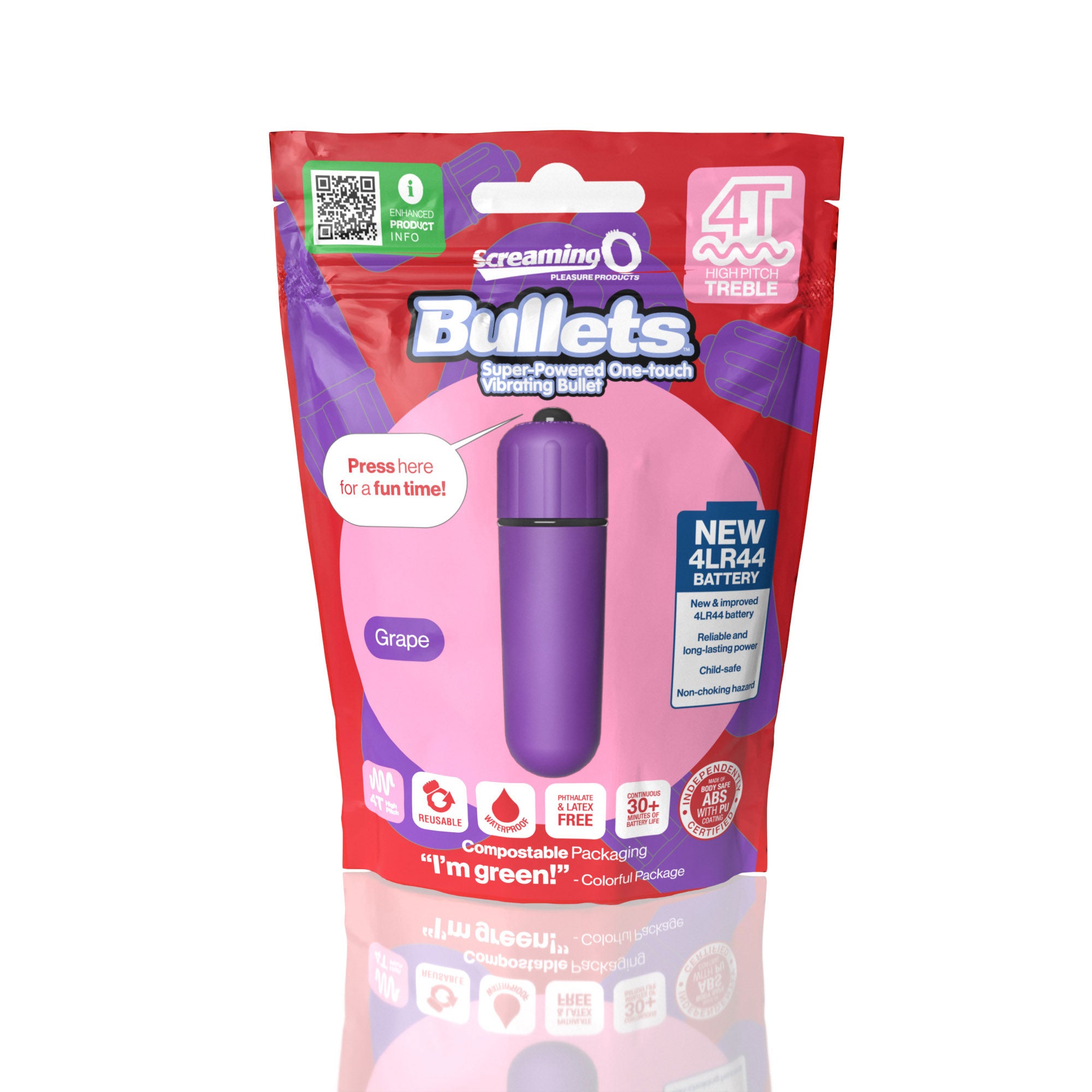 Screaming O 4T Bullet Vibrator Grape Purple Compact Waterproof 5-Speed Plus Pulse BULLETS