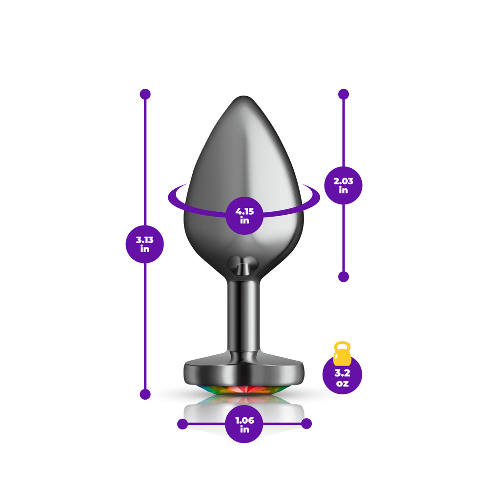 Cheeky Charms Gunmetal Medium Butt Plug with Heart Rainbow Jewel > Anal Range > Jewel Butt Plugs