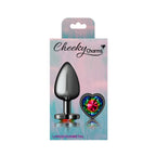 Cheeky Charms Gunmetal Butt Plug with Heart Rainbow Jewel Large > Anal Range > Jewel Butt Plugs