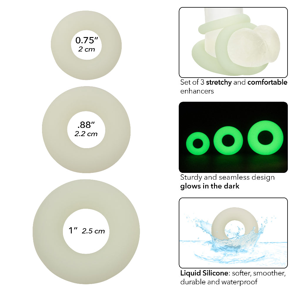 Alpha Glow-In-The-Dark Liquid Silicone 3 Ring Set in White with Multiple Sizes > Cock Ring > Sets
