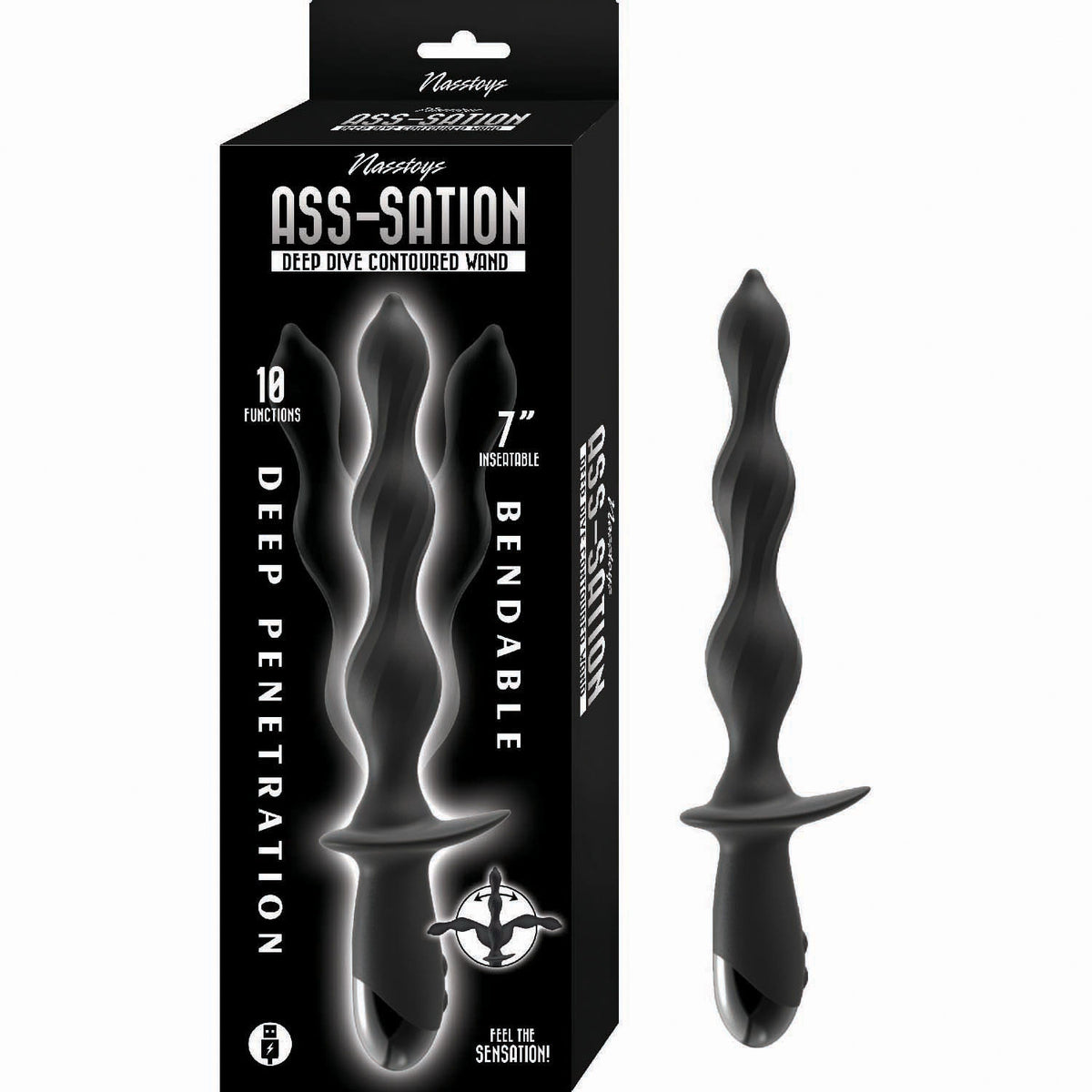 Ass-Sation Deep Dive Contoured Wand Anal Vibrator Black Black ANAL TOYS