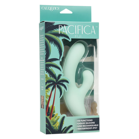Pacifica Fiji Dual Stimulator in Mint Green with 10 Vibration Functions, Liquid Silicone, USB Rechargeable, Waterproof IPX7, 7.5 Inches Green VIBRATORS-RABBIT