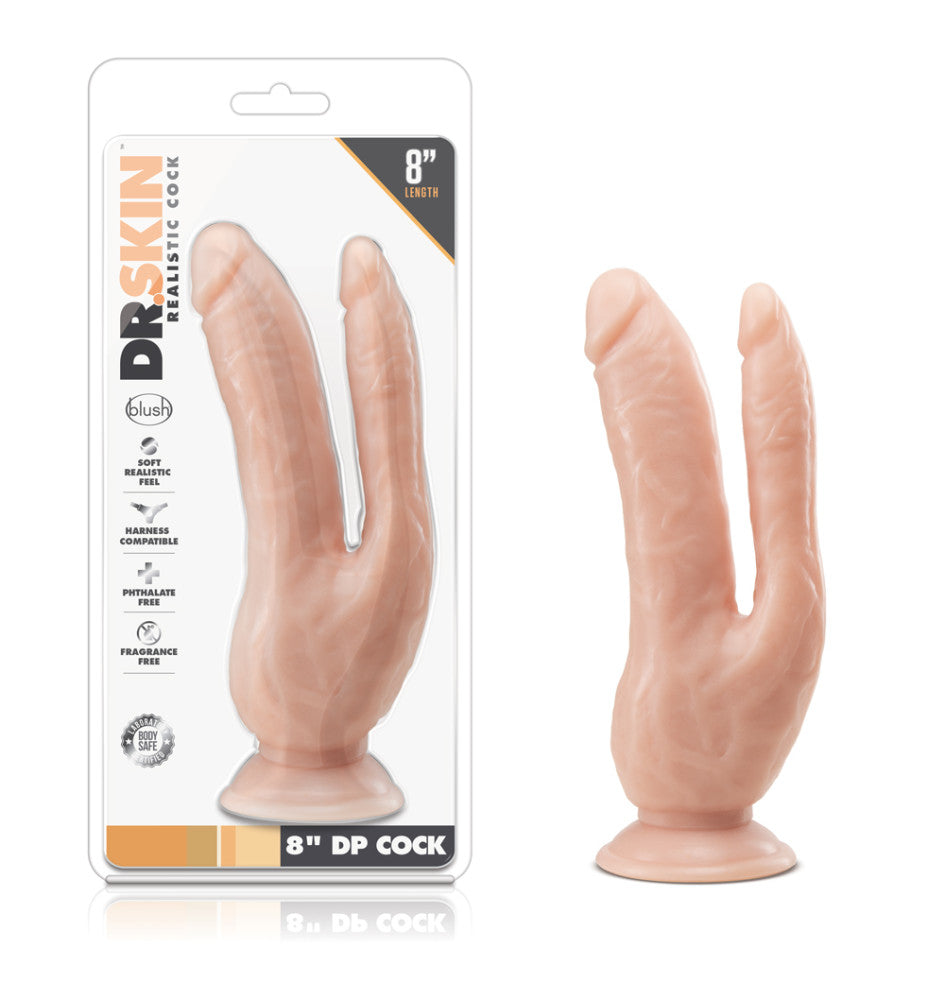 Dr Skin 8 Inch Double Penetration Cock with Suction Cup Base Double Dongs
