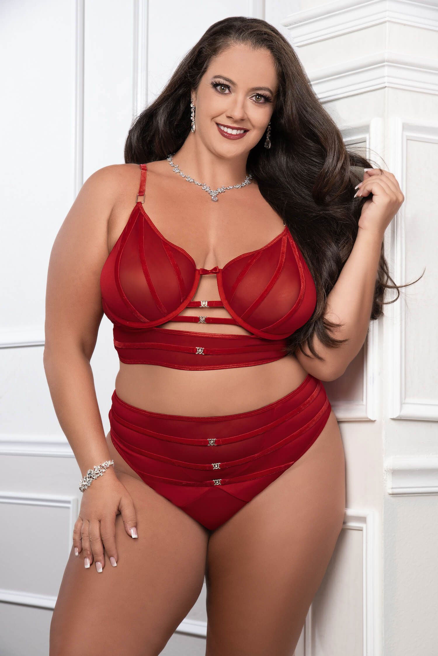 Royal Purple Satin Bra and High Waist Panty Lingerie Set Red > Clothes > Plus Size Lingerie