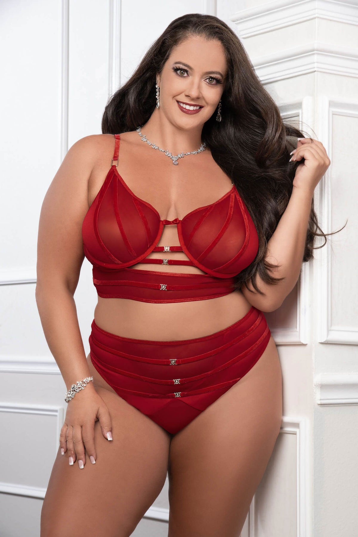 Royal Purple Satin Bra and High Waist Panty Lingerie Set Red > Clothes > Plus Size Lingerie