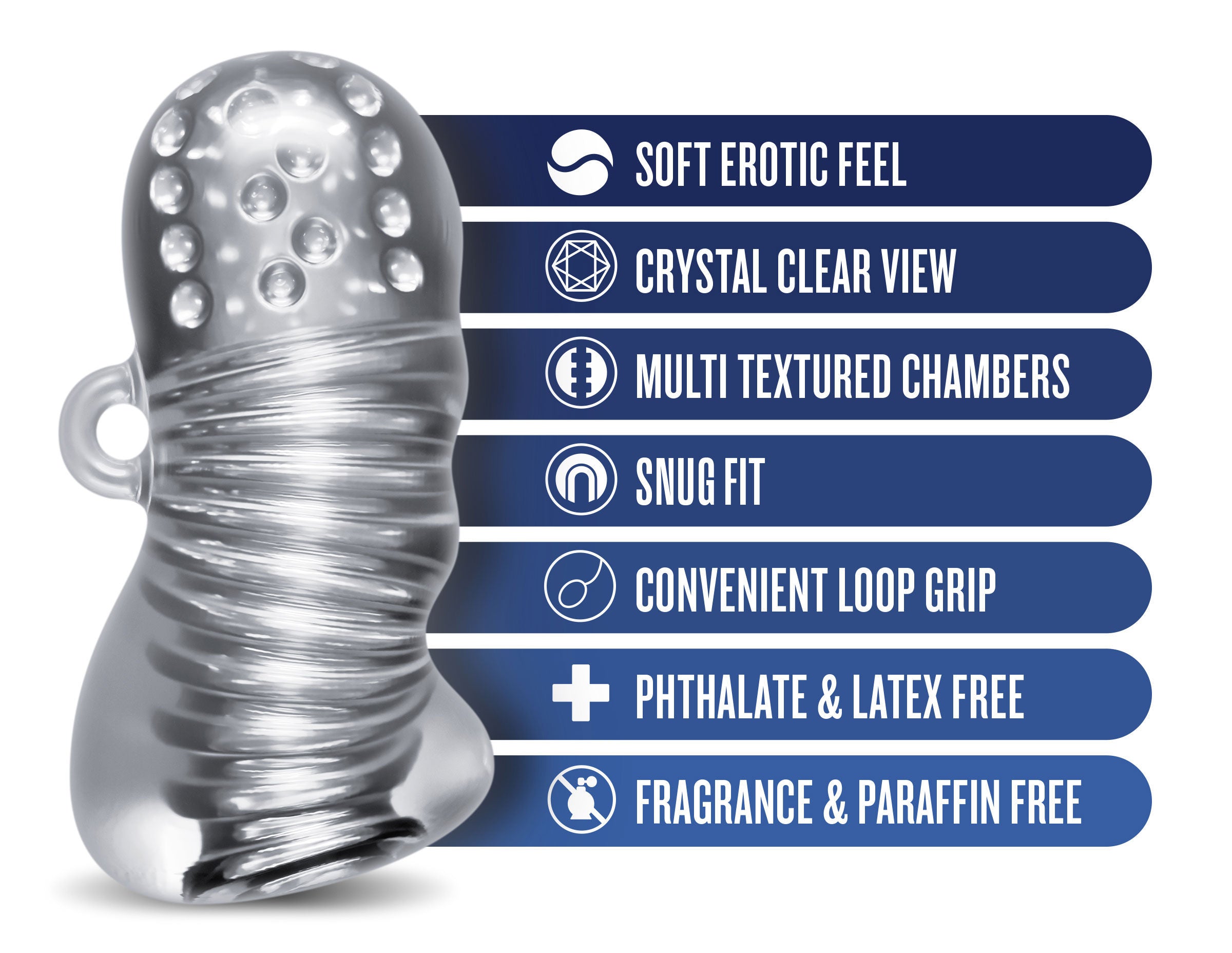 Rize Squeezy (Clear) – Textured Male Masturbator Sleeve Strokers - Manual