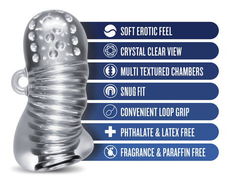 Rize Squeezy (Clear) – Textured Male Masturbator Sleeve Strokers - Manual