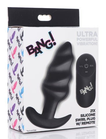 Silicone Remote Control Swirl Butt Plug Black Vibrator Toy Black Butt Plugs - Vibrating