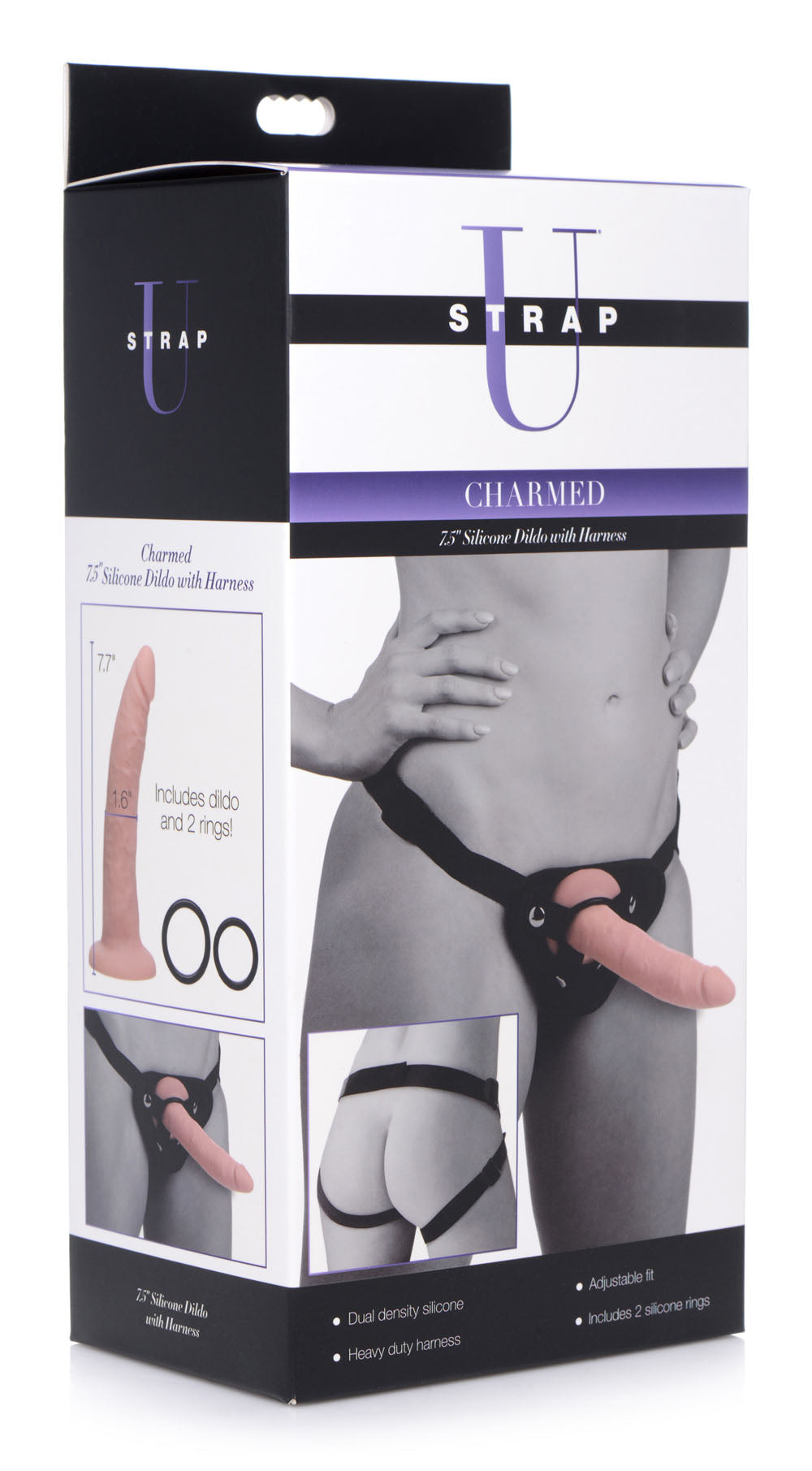 Charmed 7.5 Inch Silicone Dildo with Harness in Flesh Color Harnesses & Strap-Ons