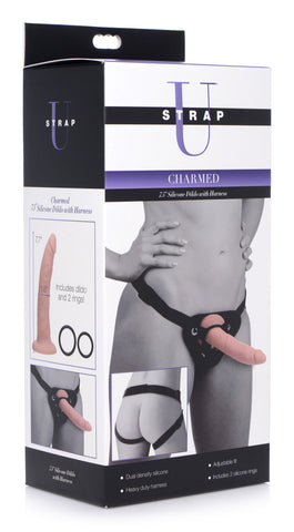 Charmed 7.5 Inch Silicone Dildo with Harness in Flesh Color Harnesses & Strap-Ons
