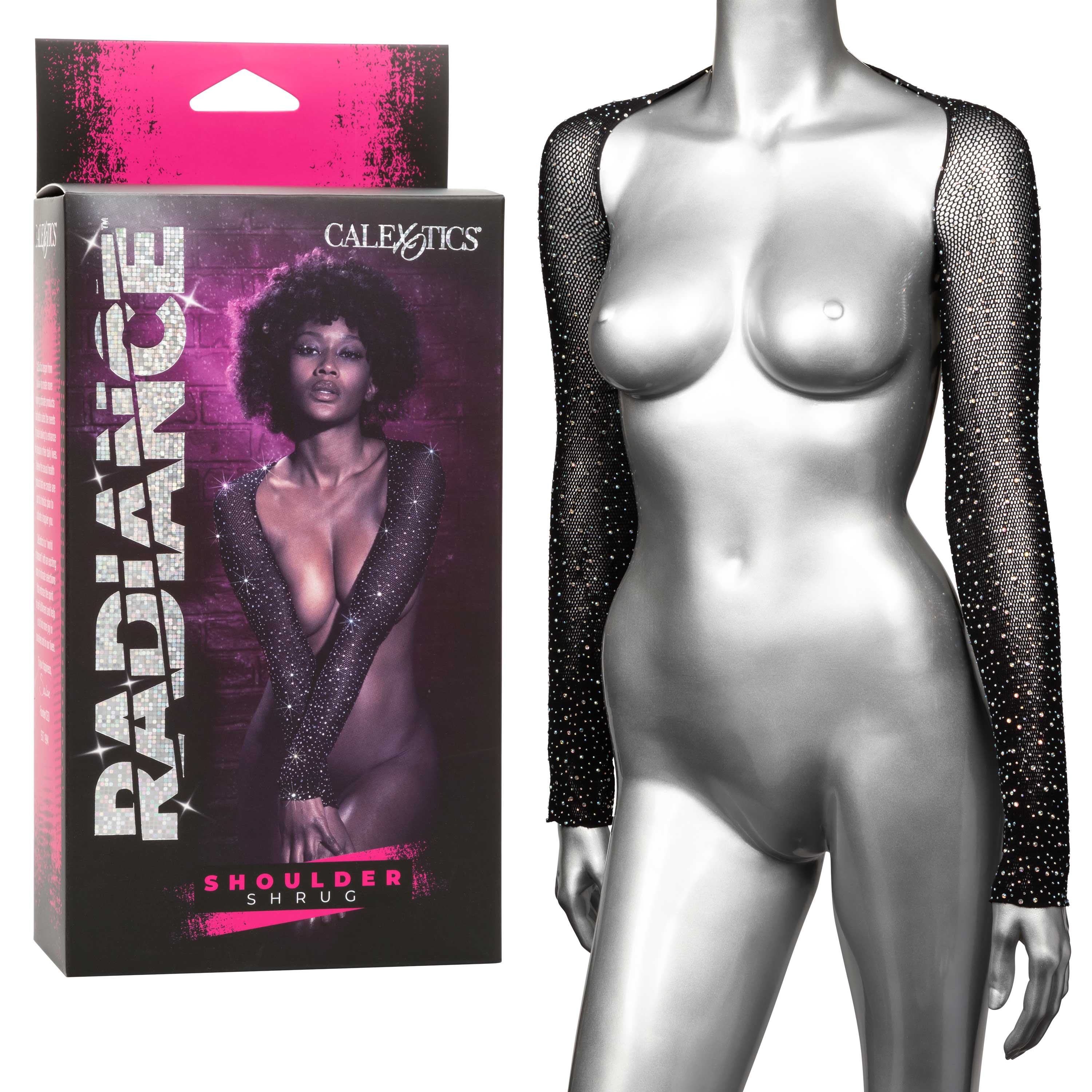 Radiance Shoulder Shrug Black Stretchy Mesh with Sparkling Rhinestones Full Length Sleeves One Size Lingerie & Sexy Apparel