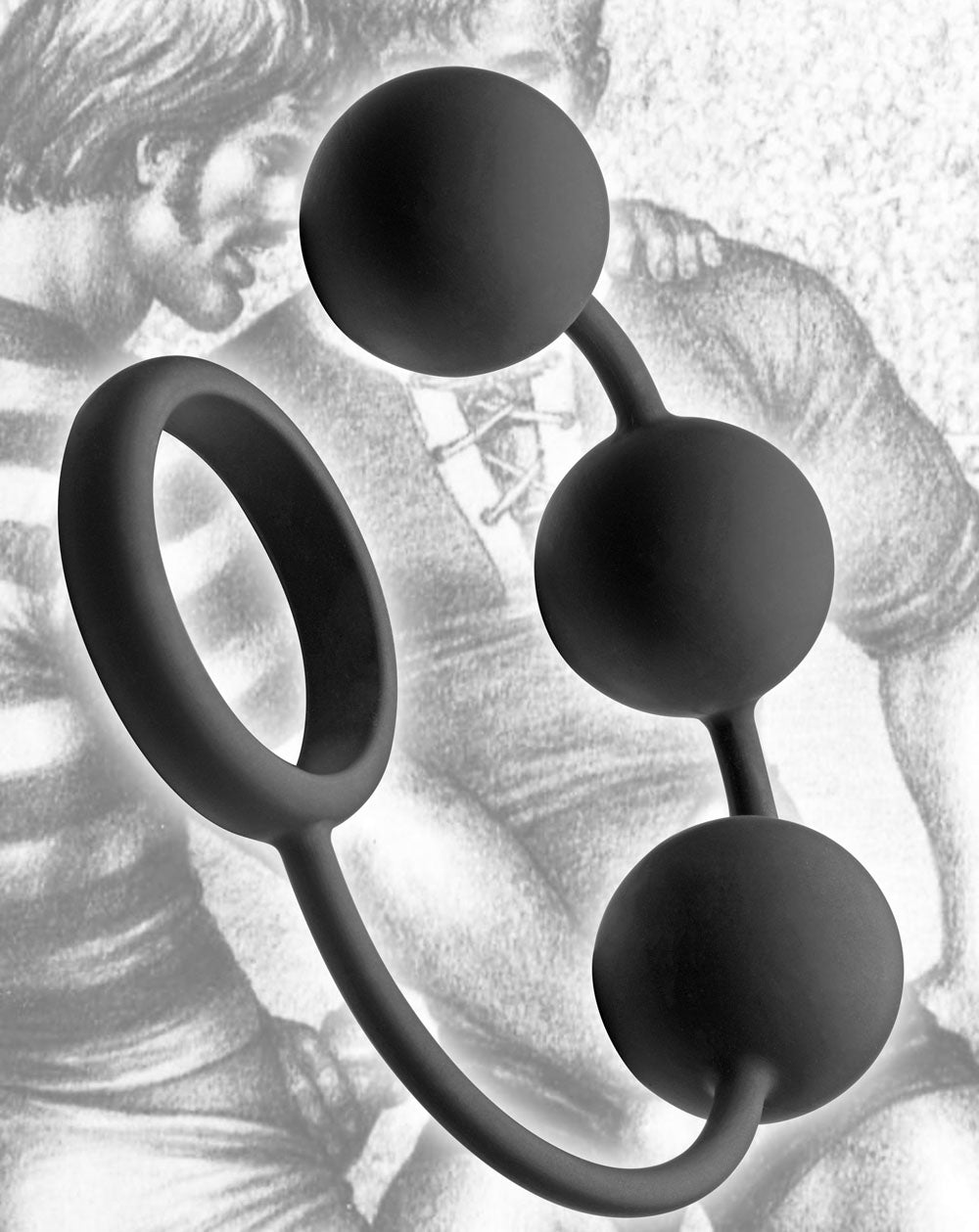 Tom of Finland Silicone Cock Ring with Weighted Anal Balls - 12" Length > Anal Range > Anal Beads