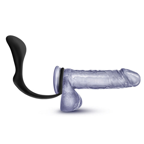 Anal Adventures Platinum Silicone Cock Ring Plug for Men Black Prostate Tools