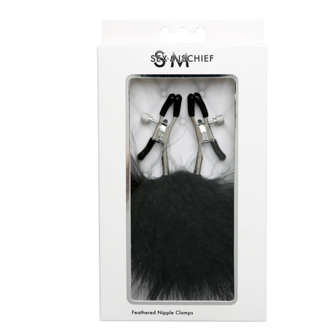 Sex and Mischief Feathered Nipple Clamps with Soft Feathers Black Nipple Clamps