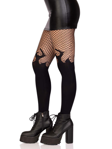 Opaque Flame Fishnet Top Tights One Size Black Hosiery > Clothes > Hosiery