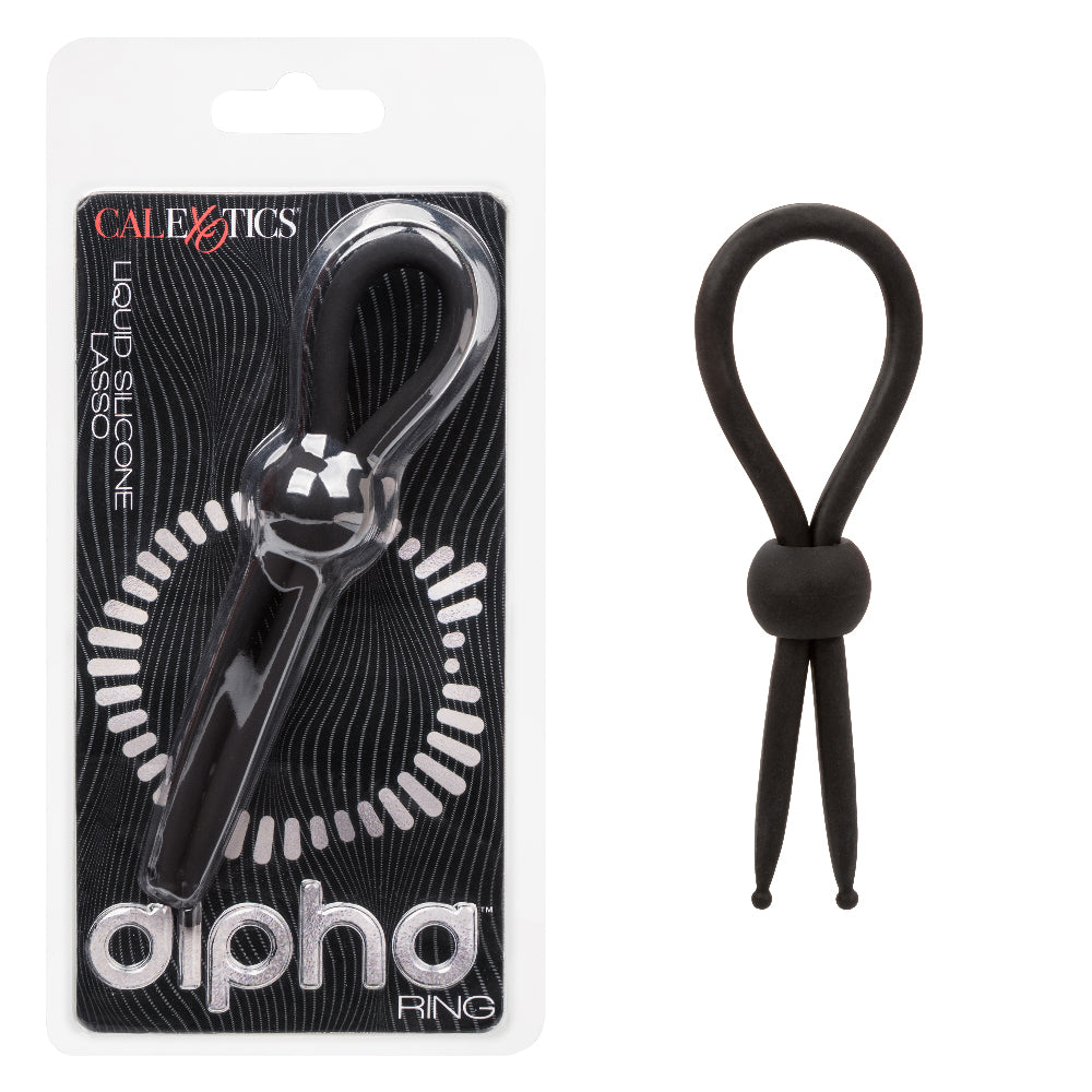 Alpha Liquid Silicone Lasso Ring Black Adjustable Size Stretchy Enhancer Black COCK RINGS