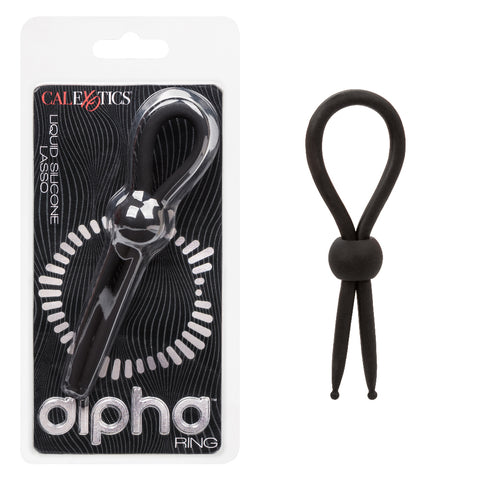 Alpha Liquid Silicone Lasso Ring Black Adjustable Size Stretchy Enhancer Black COCK RINGS