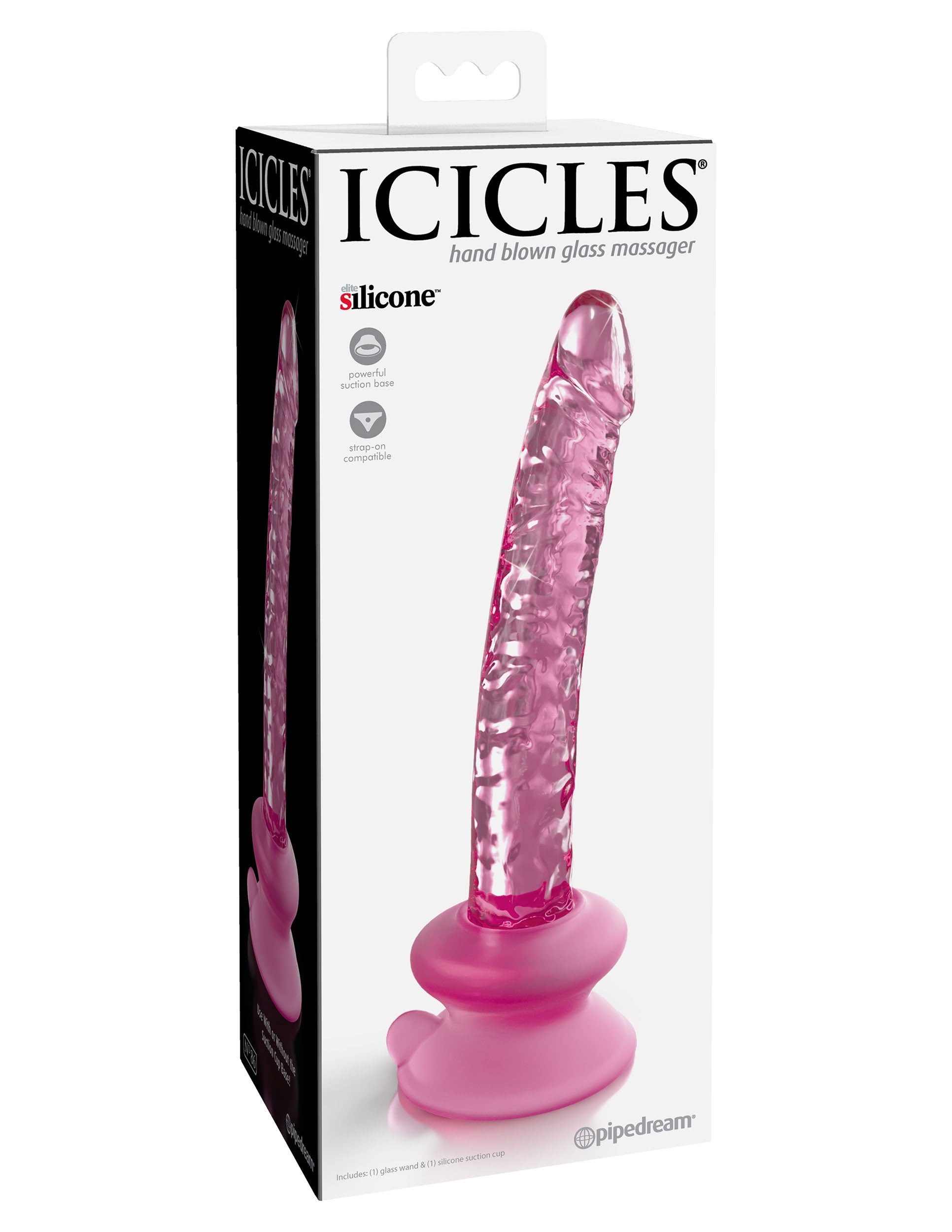 Icicles 17cm Glass Dong with Suction Base Pink Pink DONGS Glass