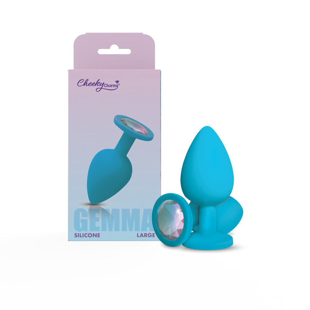 Gemma 3.76 Inch Cheeky Charms Clear Iridescent Teal Silicone Large – Vibrant Tapered Butt Plug > Anal Range > Jewel Butt Plugs