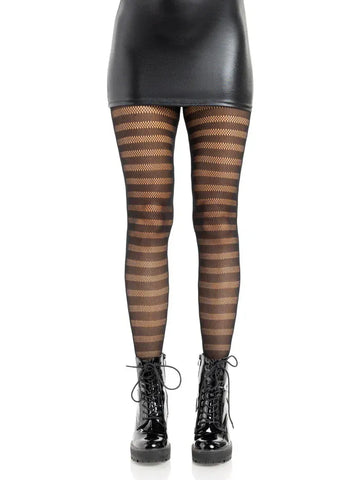Cosima Striped Net Tights – Nylon Spandex Hosiery Black One Size > Clothes > Hosiery > Pantyhose & Tights