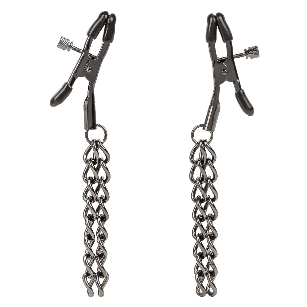 Euphoria Collection Black Chain Adjustable Nipple Clamps with Soft Pads Nipple Stimulators