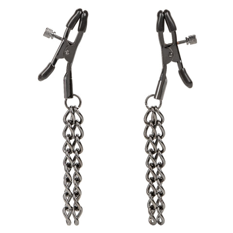 Euphoria Collection Black Chain Adjustable Nipple Clamps with Soft Pads Nipple Stimulators