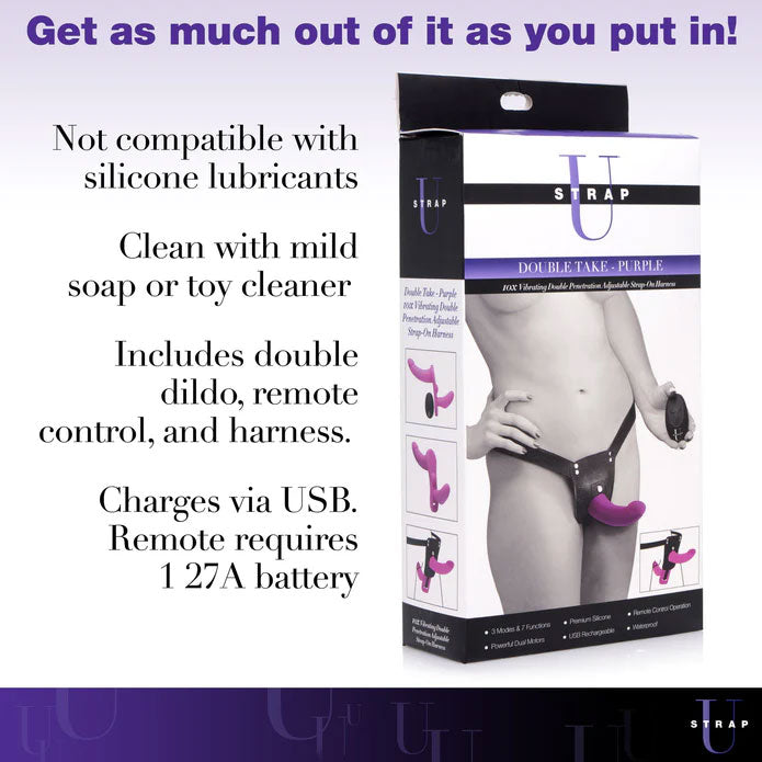 Double Take 10x (Purple) – Remote-Controlled Vibrating Double Penetration Adjustable Strap-On > Dildos > Strap On Dildos
