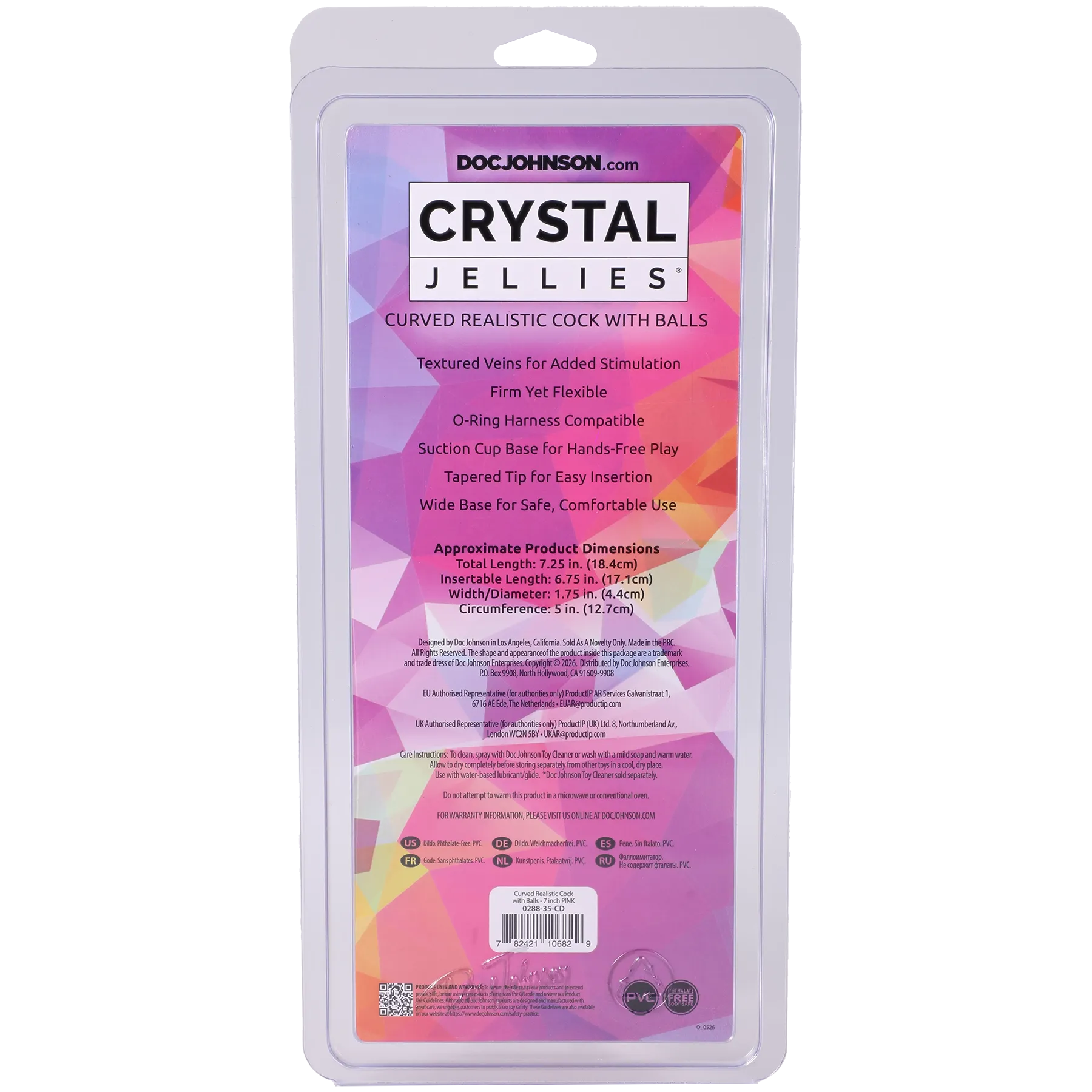 Crystal Jellies Curved Realistic Cock 7 Inch Phthalate-Free Dildo > Dildos > Realistic Dildos