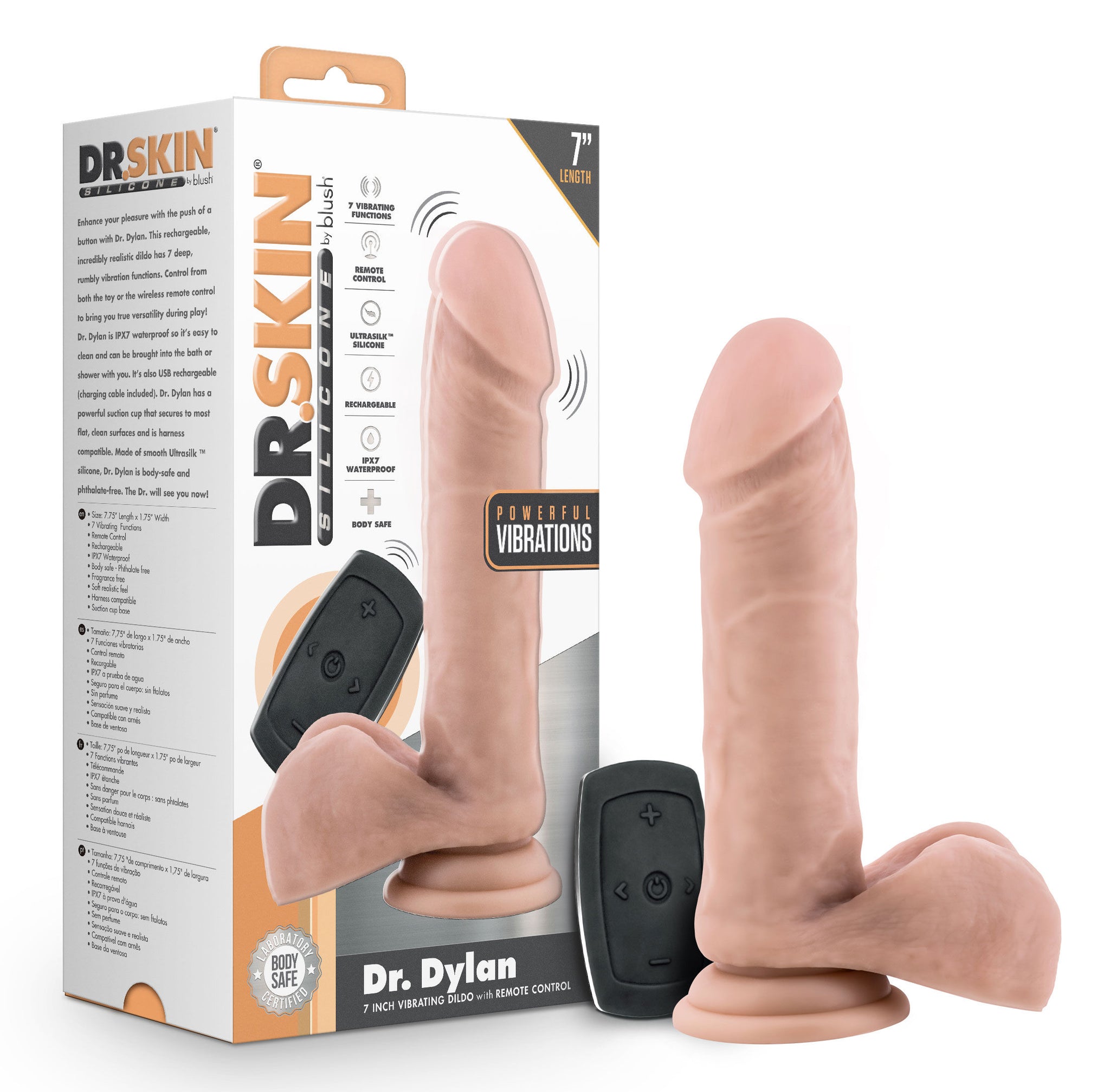 Dr. Skin Dr. Dylan (Vanilla) – Waterproof Rechargeable 7-Inch Vibrating Dildo With Remote Control > Vibrators > Realistic Vibrators
