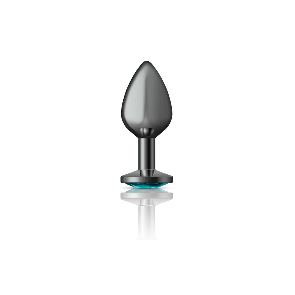 Cheeky Charms Gunmetal Round Butt Plug with Teal Jewel Medium (8.03cm) > Anal Range > Jewel Butt Plugs