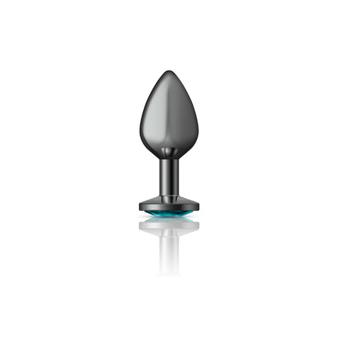 Cheeky Charms Gunmetal Round Butt Plug with Teal Jewel Medium > Anal Range > Jewel Butt Plugs