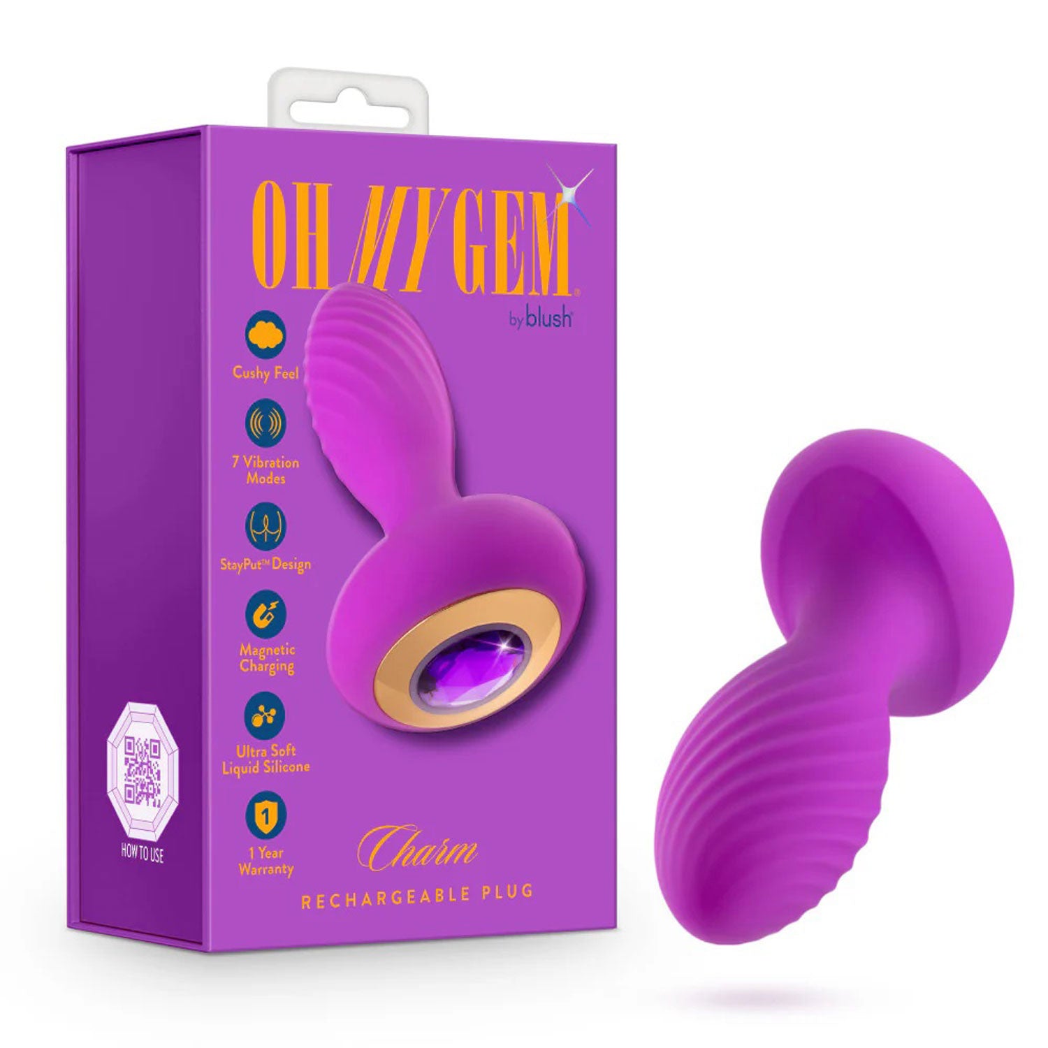 Oh My Gem Amethyst Anal Plug with 7 Vibration Settings Purple Butt Plugs - Vibrating