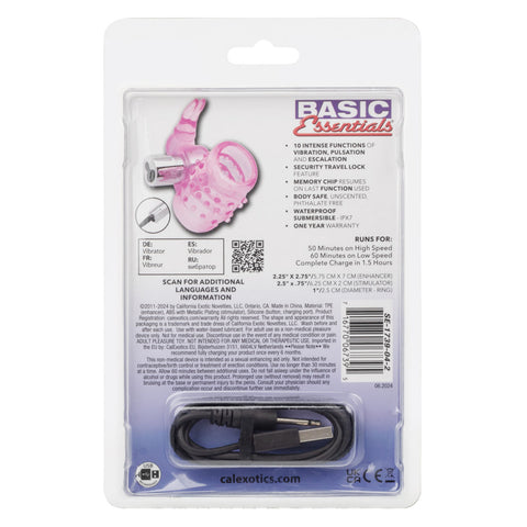 Basic Essentials Rechargeable Stretchy Bunny Vibrating Enhancer Cock Rings Vibrating