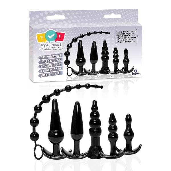 Icon Brands ANAL TOYS Try-Curious Anal Plug Kit - Black Anal Kit - Set of 6 847841080132