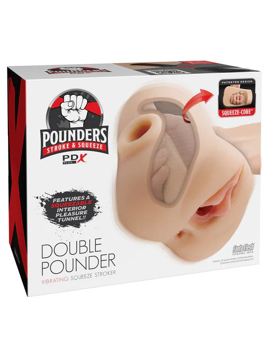 Pdx Plus Double Pounder Vibrating Squeeze Stroker Toy Light Beige > Sex Toys For Men > Masturbators > Manual