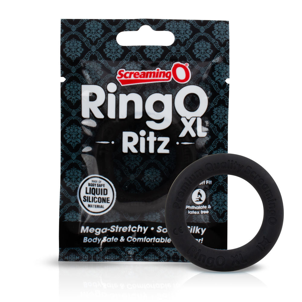 RingO XL Liquid Silicone Cock Ring in Black by Screaming O COCK RINGS