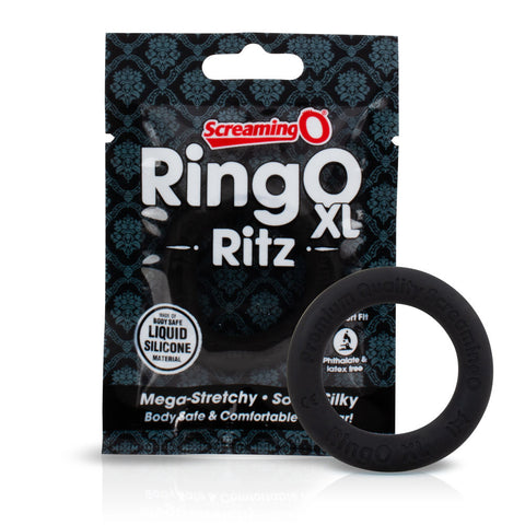 RingO XL Liquid Silicone Cock Ring in Black by Screaming O COCK RINGS