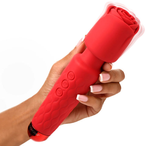 Pleasure Rose Silicone Wand With Rose Attachment Red Adult Toy Vibrators