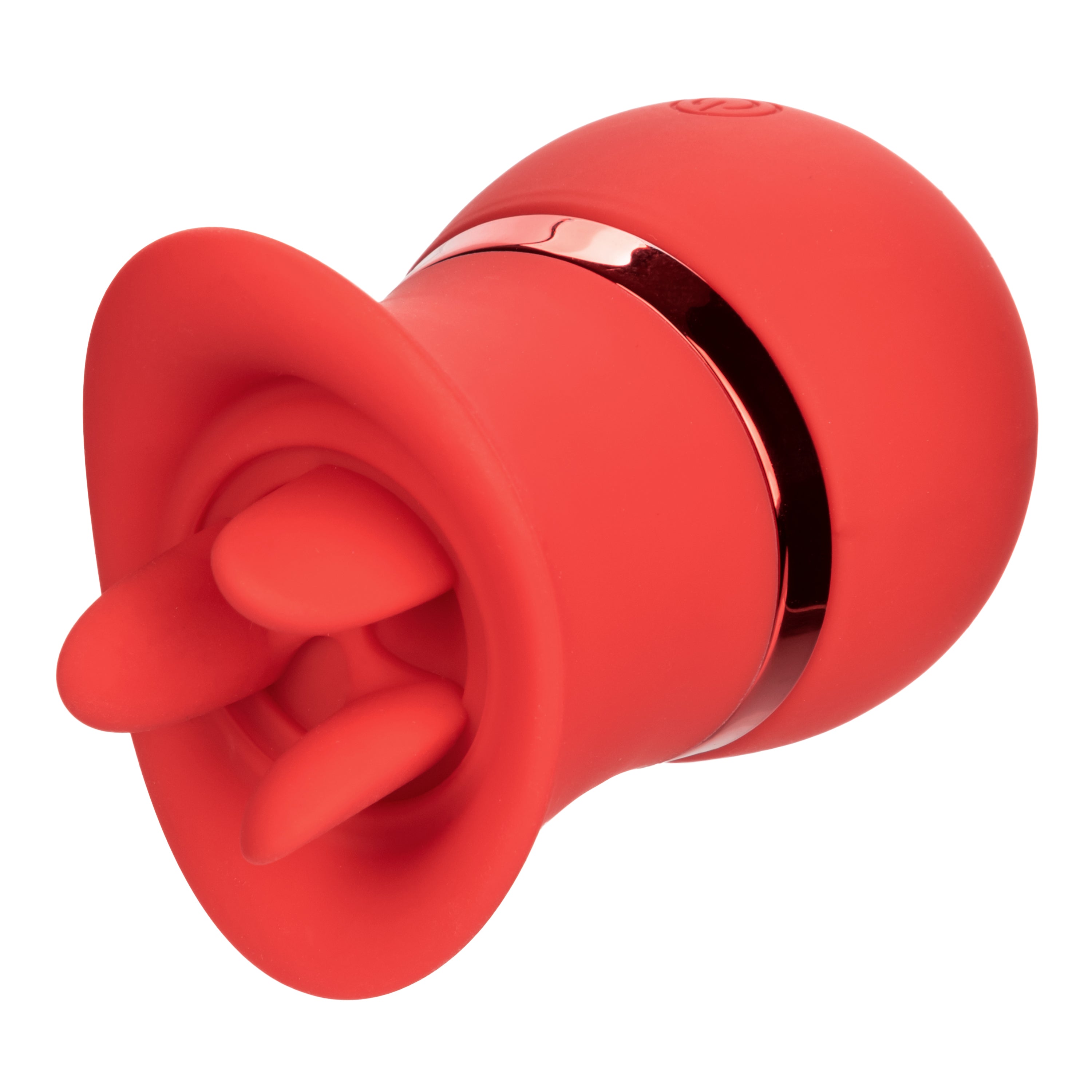 French Kiss Suck and Play Interchangeable Set Red Silicone Mini Massager with 12 Vibration and Suction Functions Suction Stimulator