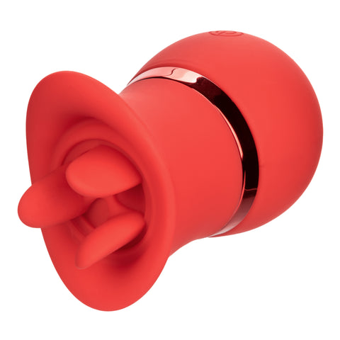 French Kiss Suck and Play Interchangeable Set Red Silicone Mini Massager with 12 Vibration and Suction Functions Suction Stimulator