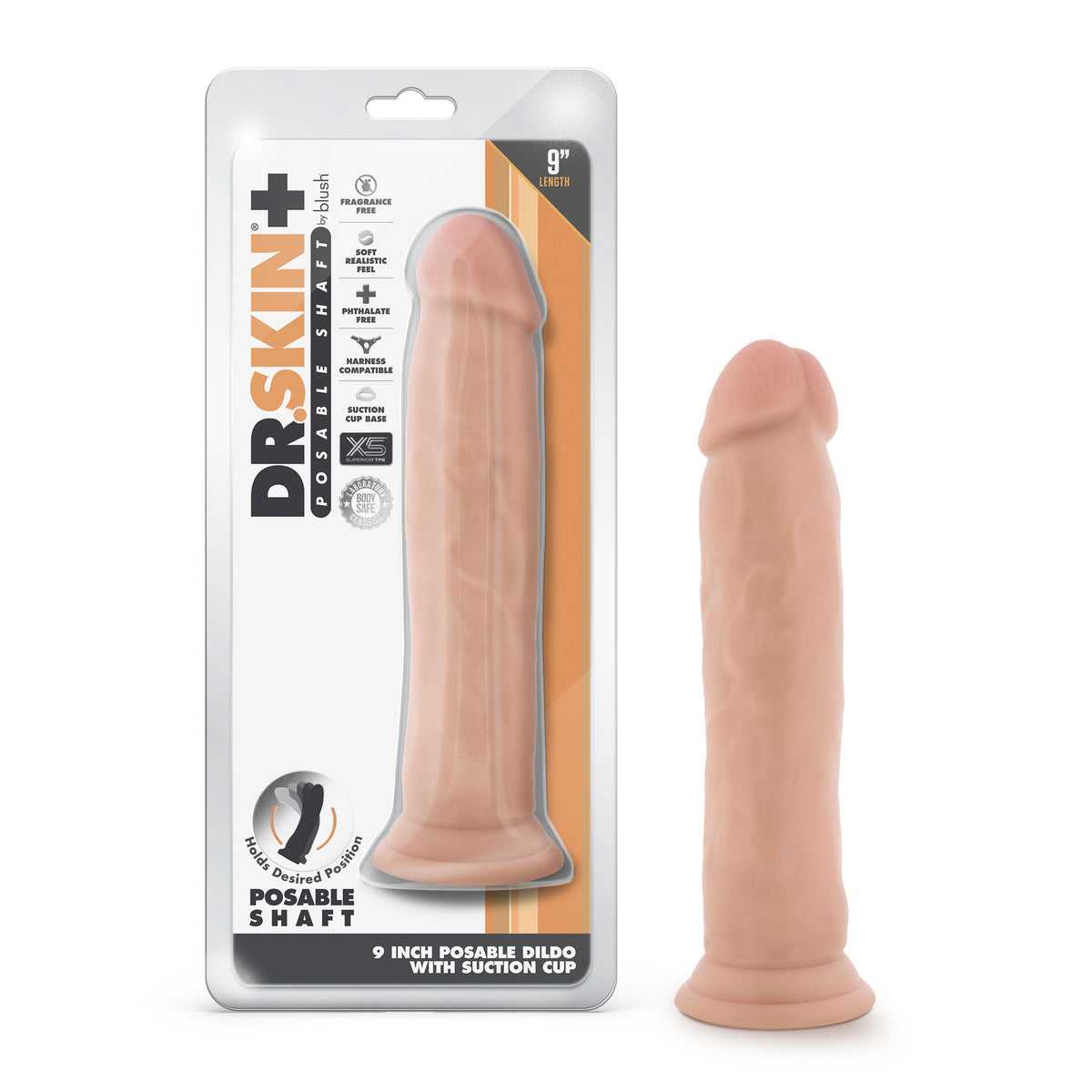 Dr. Skin Plus 9 Inch Posable Dildo (Vanilla) – Thick Realistic Dildo > Dildos > Large Dildos