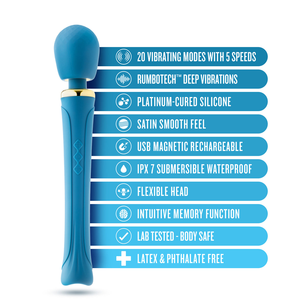 Blush Dianna Teal Wireless Vibrating Massager with 20 Modes > Sex Toys > Massage Wands