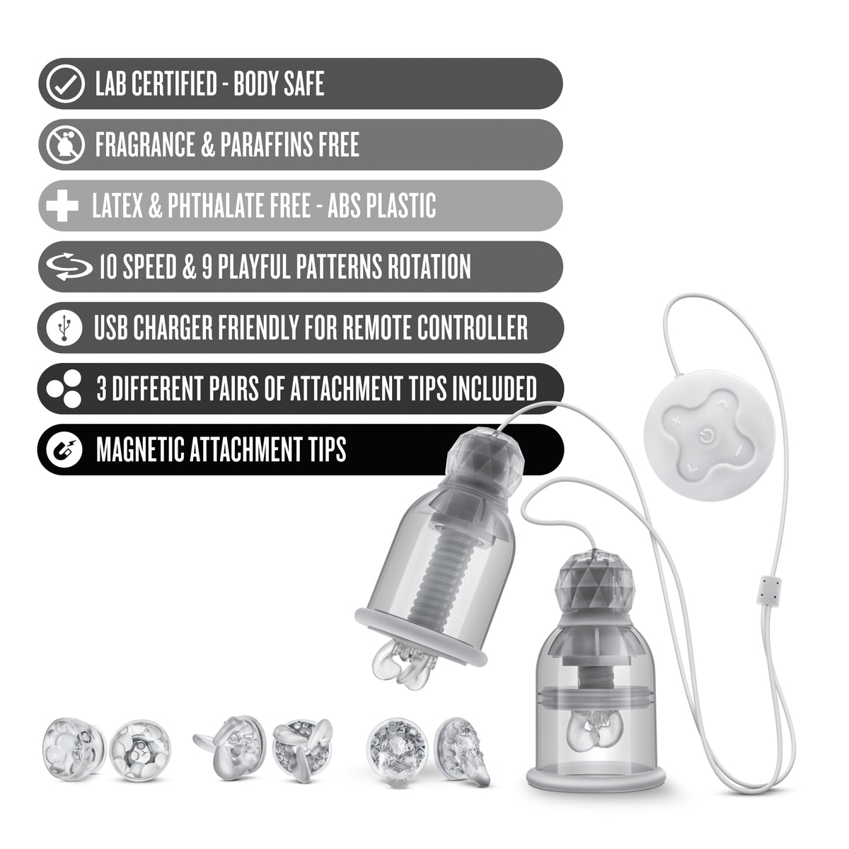Temptasia Titillator – Variable Speed Nipple Stimulator with Attachments Clear > Sex Toys > Nipple Stimulators