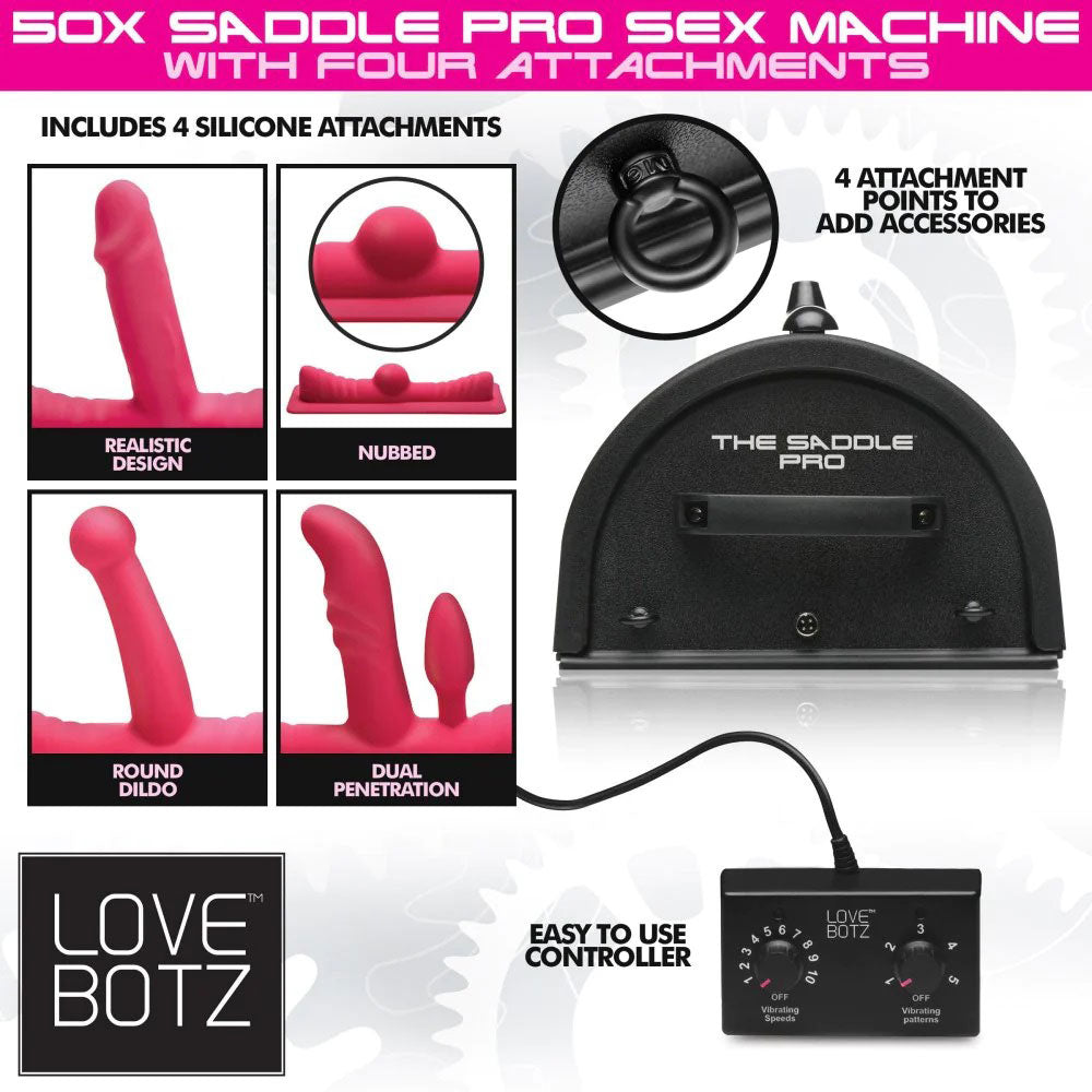 Saddle Pro Deluxe Rideable Sex Machine 4 Attachments for Ultimate Pleasure Black Sex Machines